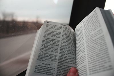 Close-up of text on book