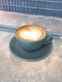 Close-up of cappuccino on table