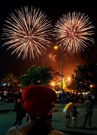 Firework display at night