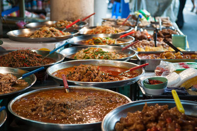 Food on table at market stall