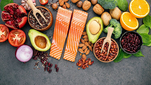 High angle view of food on table