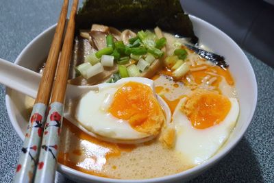 High angle view of meal served in bowl