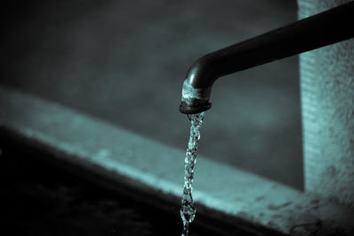 Close-up of water falling from faucet