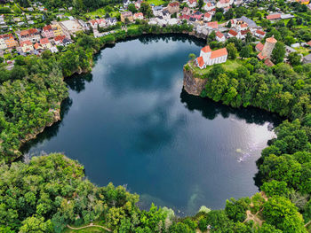 High angle view of river amidst trees