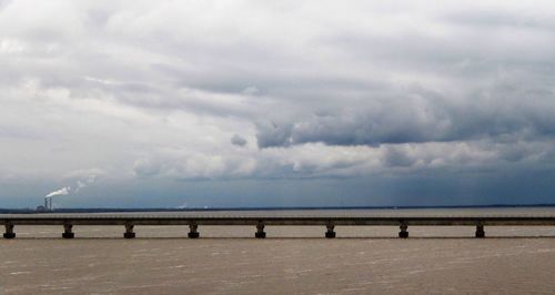 Scenic view of sea against storm clouds