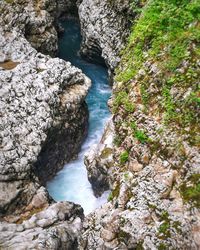 High angle view of river amidst rocks