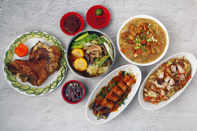 High angle view of food on table