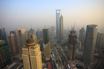 Aerial view of modern buildings in city