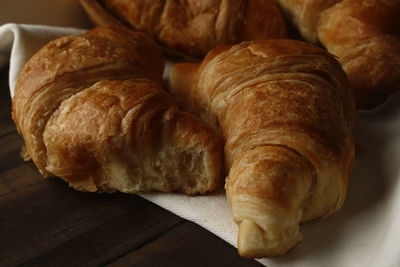 High angle view of bread in plate on table