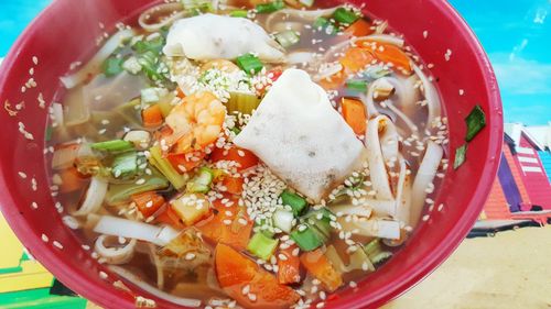 Close-up of wonton soup in bowl