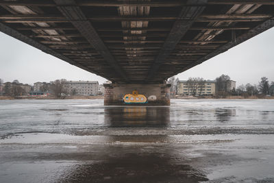 Underneath of bridge against sky in city