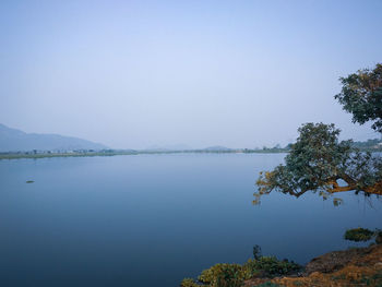 Scenic view of lake against clear sky