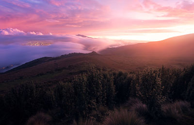 Scenic view of landscape against sky during sunset