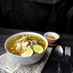 Close-up of food in bowl on table