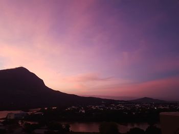 Scenic view of silhouette mountains against sky during sunset