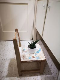 High angle view of potted plant on floor at home