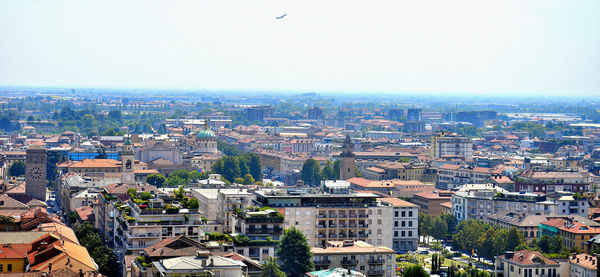 High angle view of cityscape against clear sky