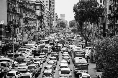 High angle view of traffic on city street