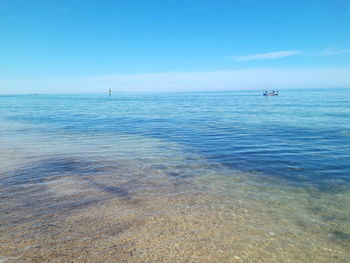 Scenic view of sea against clear blue sky