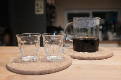 Close-up of beer in glass on table