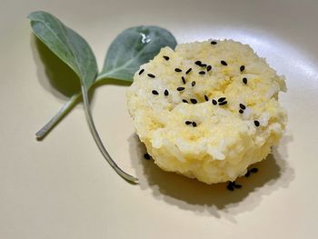 High angle view of dessert in plate on table