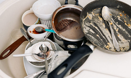 High angle view of dessert in sink