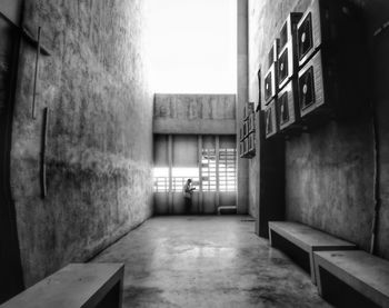 Illuminated corridor of building