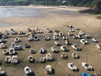 High angle view of cars on beach