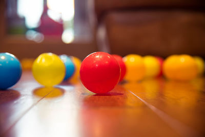 Close-up of balls on table at home