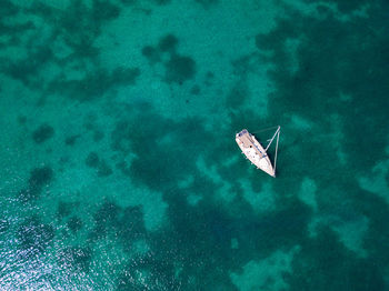 High angle view of sailboat in sea