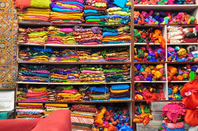 Selection of cloth and sarees at shop in india