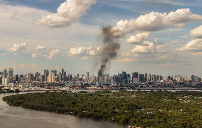 Panoramic view of city buildings against sky