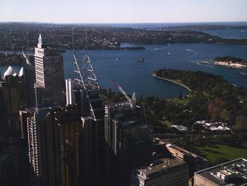 High angle view of buildings in city