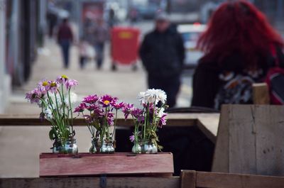 Flower vases in wooden box