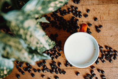 High angle view of coffee cup on table