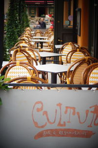 Close-up of text on table at restaurant