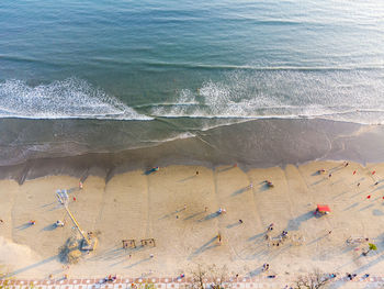 Aerial view of the beach of the city of santos, brazil. beautiful landscape view at sunset