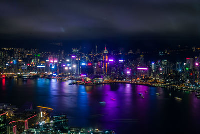Iconic view of hong kong skyline at night long exposure