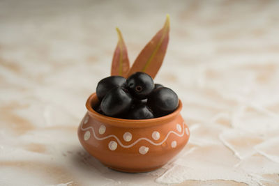 High angle view of black tea on table