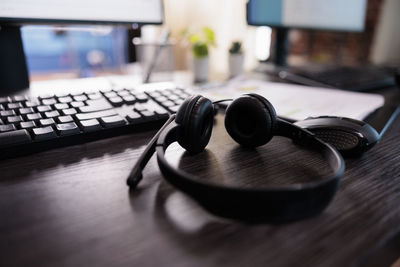 Close-up of stethoscope on table