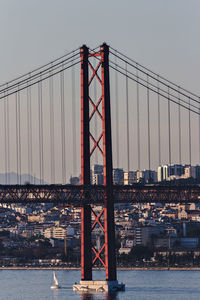 View of suspension bridge in city