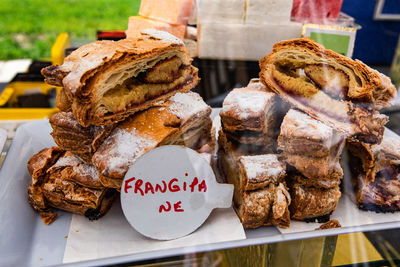 Close-up of bread for sale at market stall