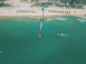 High angle view of ship in sea