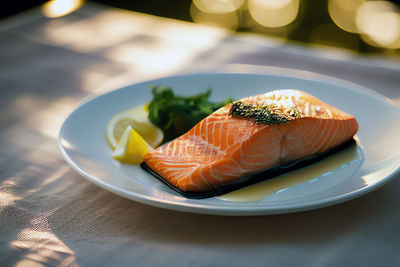 Close-up of sushi in plate on table