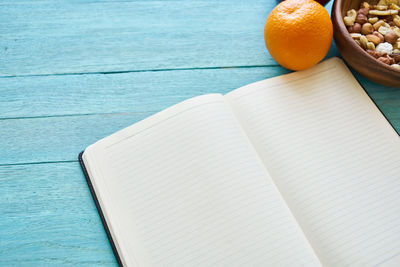 High angle view of orange on table