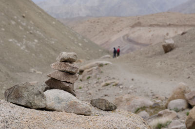 Rear view of man on rocks