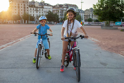 Man riding bicycle on street