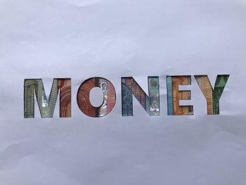 Low angle view of text on building against sky