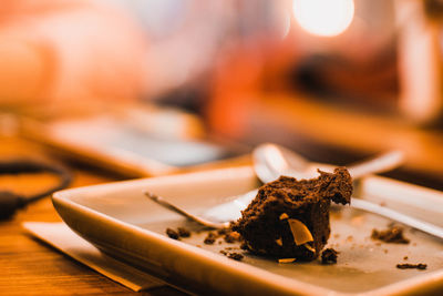 Close-up of cake in plate on table