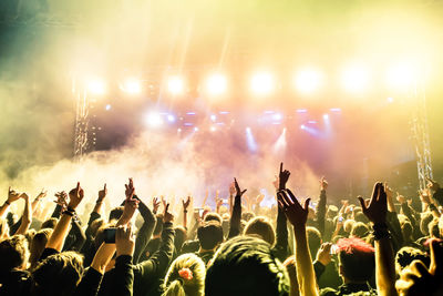 Crowd with arms raised during concert